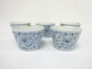 古伊万里　染付　花唐草　蕎麦猪口　5客